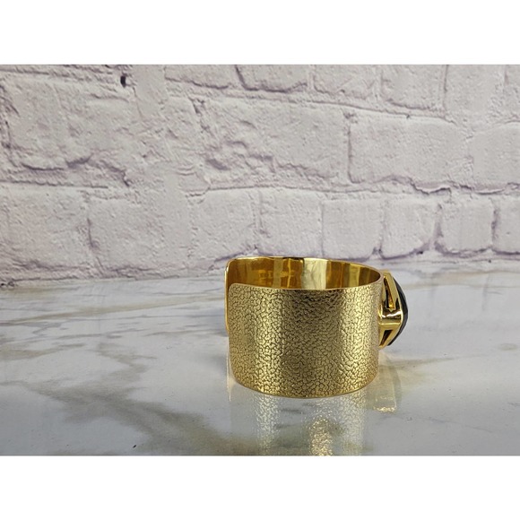 Julie Voss Large Stone Medallion Gold Tone Cuff Bracelet - Picture 2 of 6